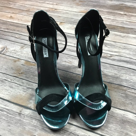 Cape Robbin Blue Black Metallic Strap High Heels - Picture 1 of 7